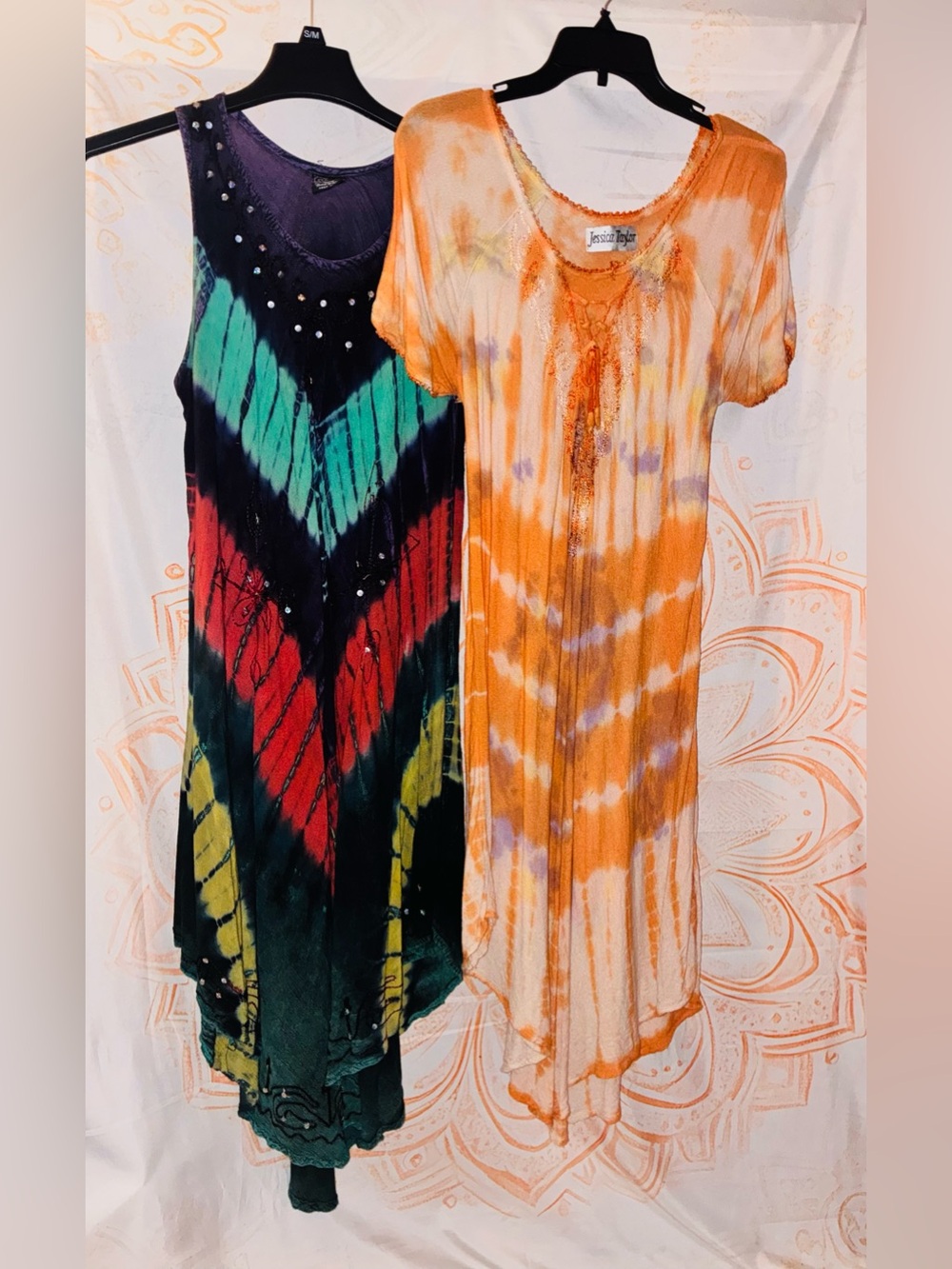 Ace Fashion Black Tye Dye Sleeveless Dress & Orange Tie-Dye Maxi Dress